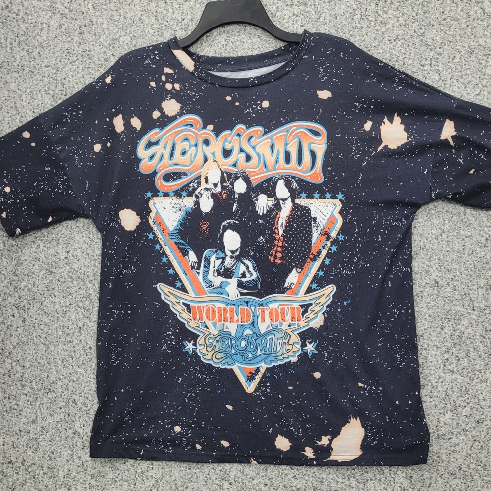 Aerosmith World Tour Modern  T-Shirt Bleach Splatter Galaxy Print Mens Large